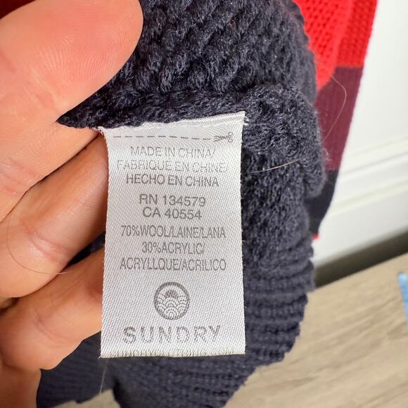 Sundry Scarlett Multi Stripe Red Pink Wool Blend Crew Sweater 2/Medium - Picture 3 of 6